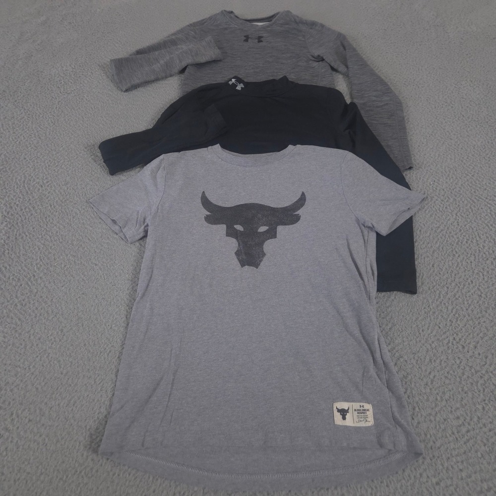 LOT OF 3 Under Armour Shirt Boys Medium Multi Project Rock ColdGear Fitted Mock